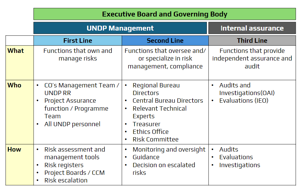 adaptation of the three lines of defence model in UNDP